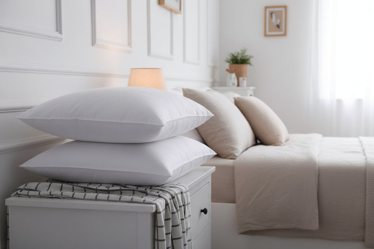 Printed white hollow microfiber bed pillows with patterns
