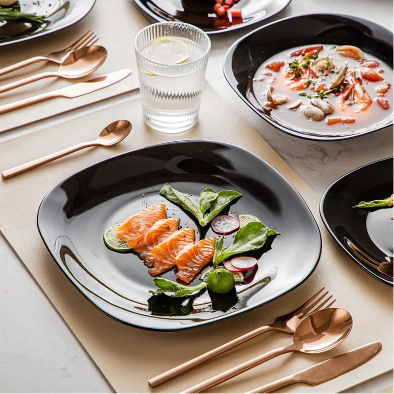 6Pcs Black Square Dinner Plates