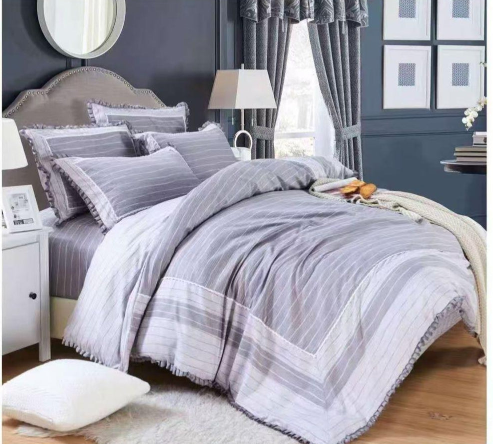 Korean style cotton duvet cover set with bedsheet and two pillowcases in 5 by 6 size