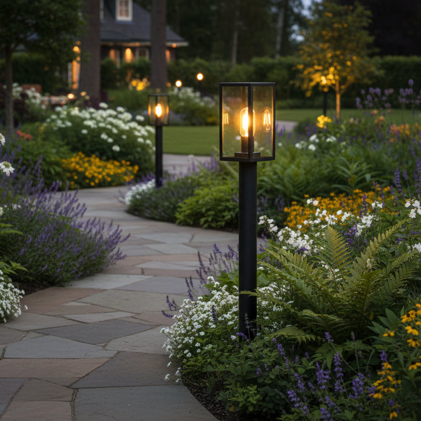 Black aluminum garden light with sleek design, outdoor lamp for pathways and landscape lighting
