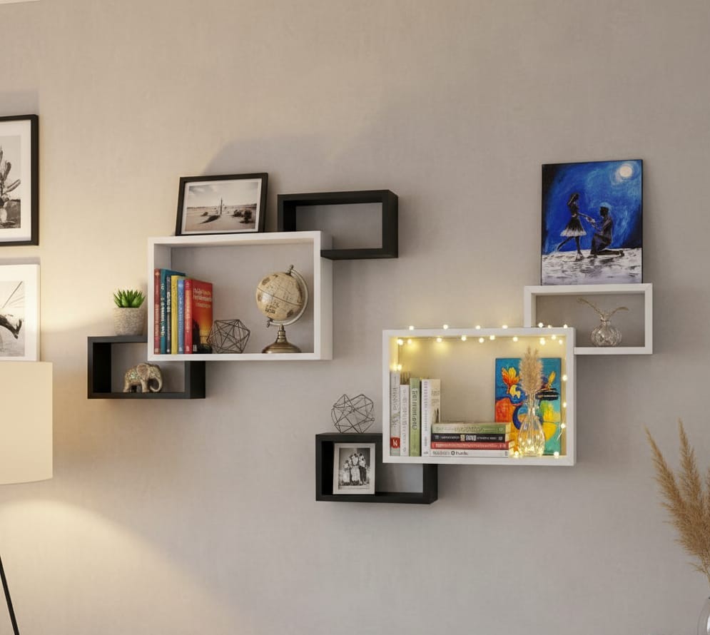3PC Connected Boxes Floating Shelves