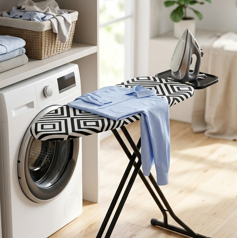 Gemelli Colllection metallic ironing board foldable adjustable portable ironing stand 110x33cm metal frame ironing table space saving laundry board home garment care ironing station durable household ironing board compact folding iron surface