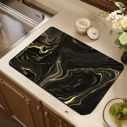 Marble-patterned anti-skid quick-dry kitchen and bathroom drain mat.
