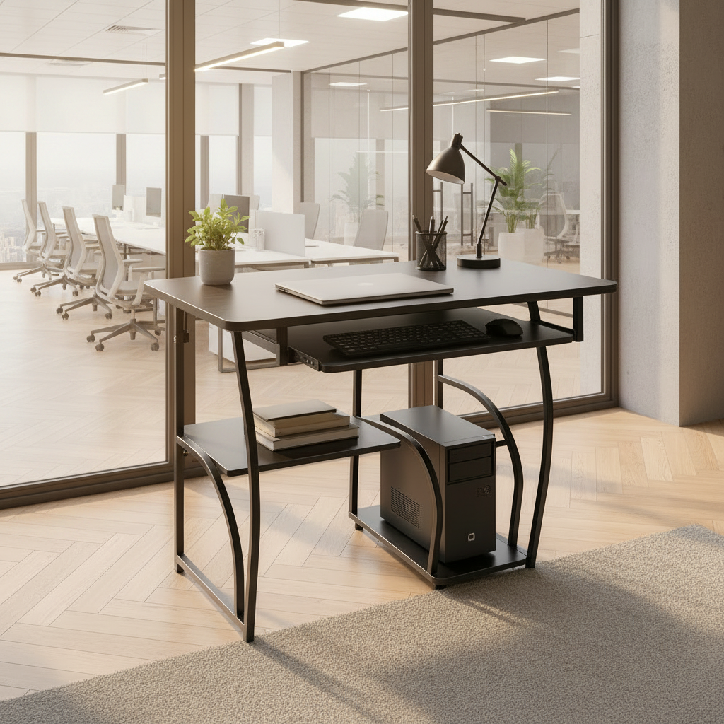 Compact Rectangular Computer Desk with Sturdy Frame