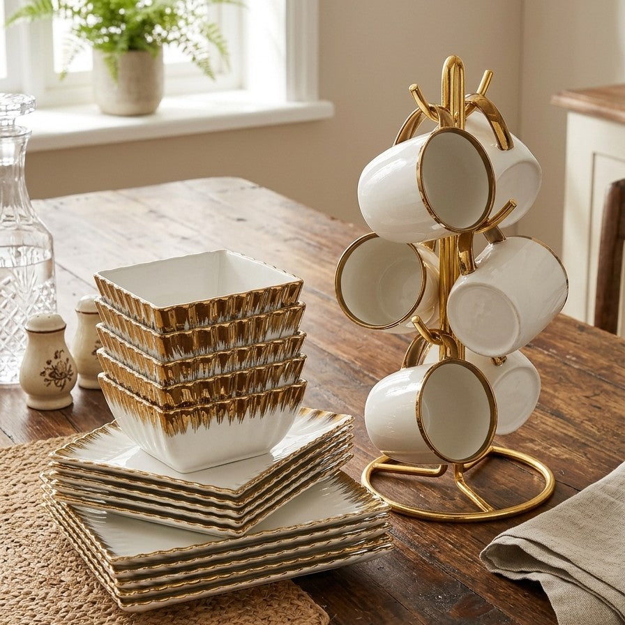 24Pc Dinner Set with Gold Rim