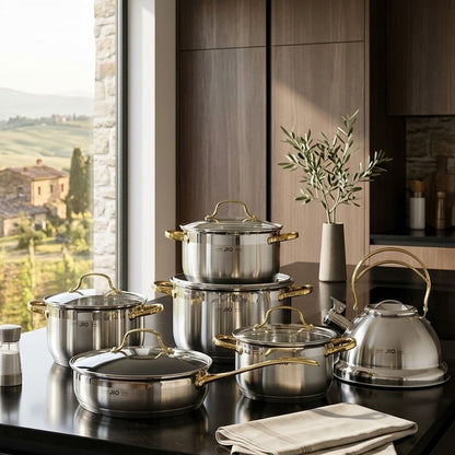 12pcs Stainless Steel Cookware Set with Kettle Mirror Polished