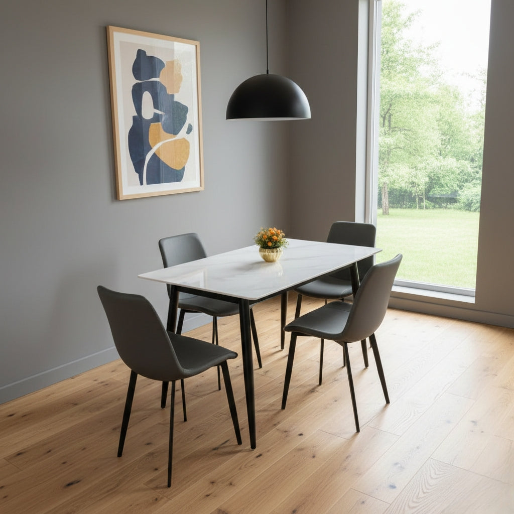 4Seater Marble Dining Table With Microfibre Chairs