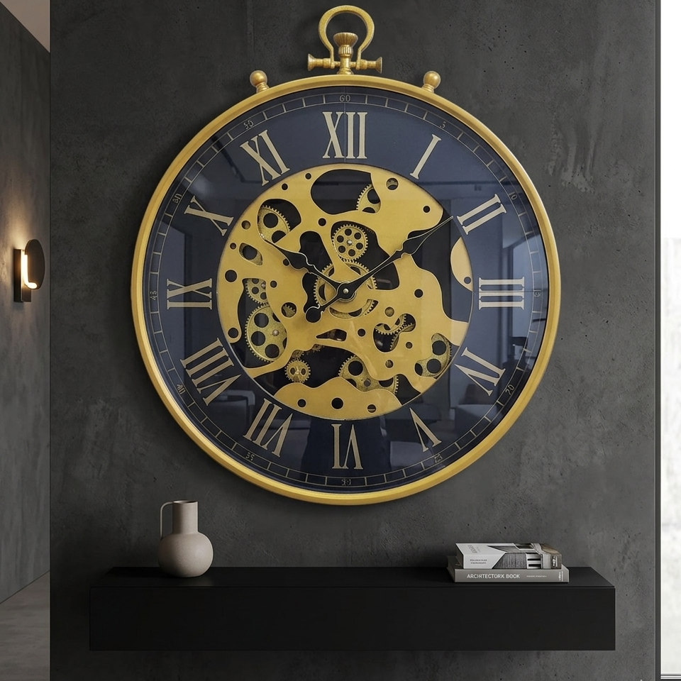 60cm Golden Vintage Gear Wall Clock