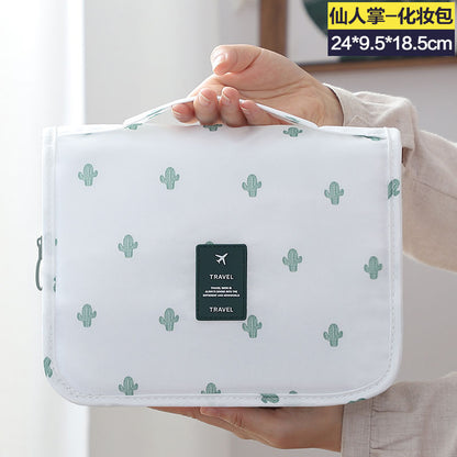 Foldable waterproof makeup and cosmetic bag with large capacity storage.