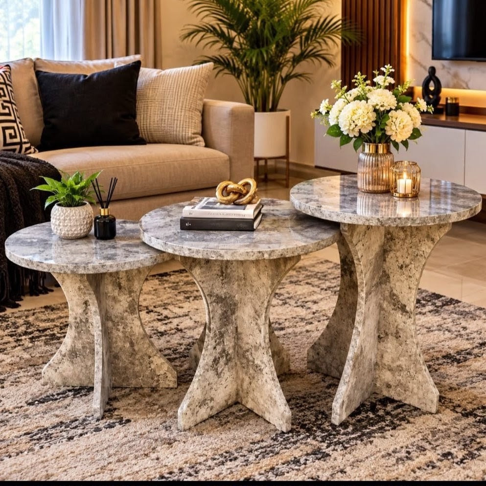 3 in 1 executive wooden table set with coated MDF tops for living room and office use.