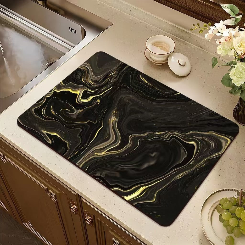 Marble pattern anti-skid quick dry kitchen drain mat