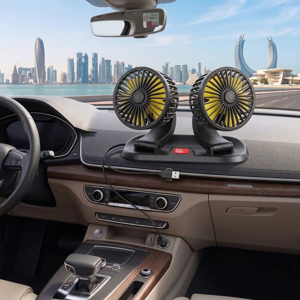 2 Speed Double Headed Car Fan with Independently Rotating 360 Degree Fan Heads and DC Cigarette Lighter Plug available in Nairobi, Kenya