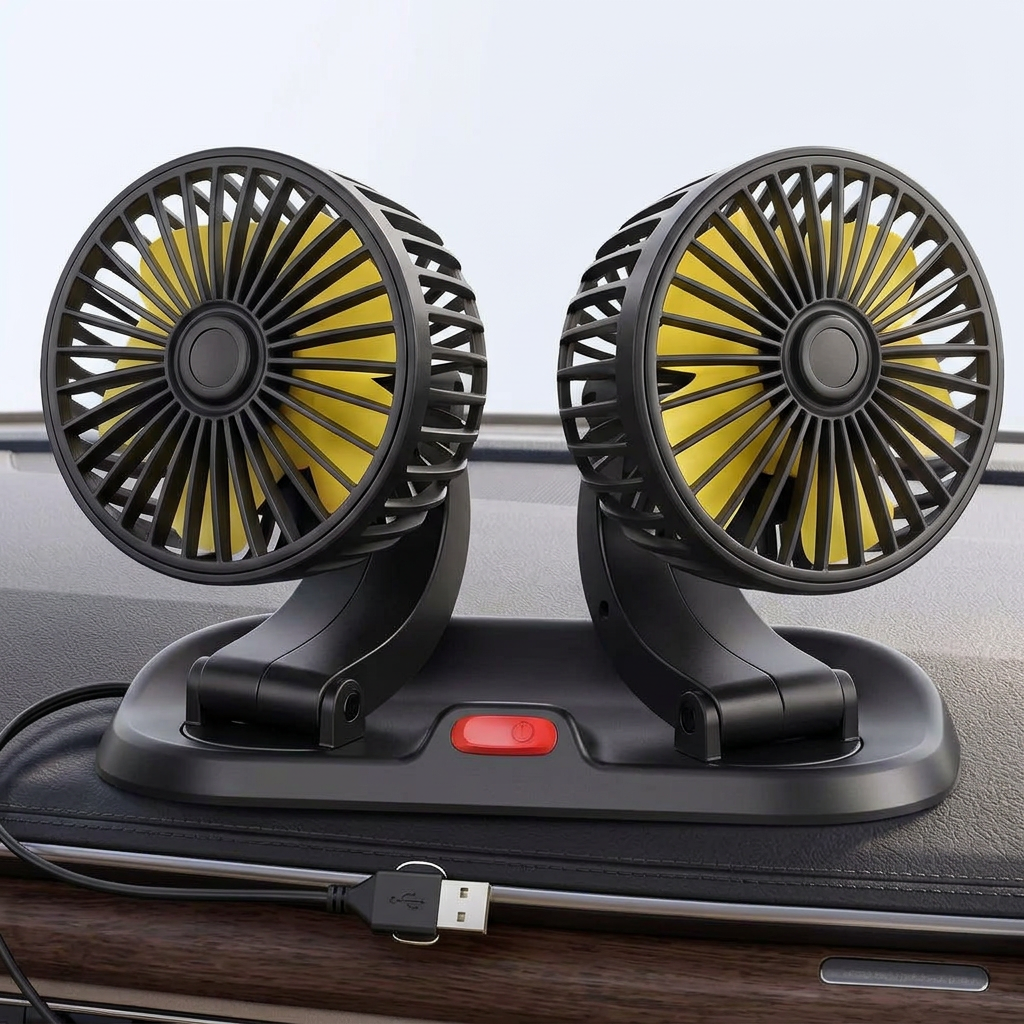 2 Speed Double Headed Car Fan with 360 Degree Rotation