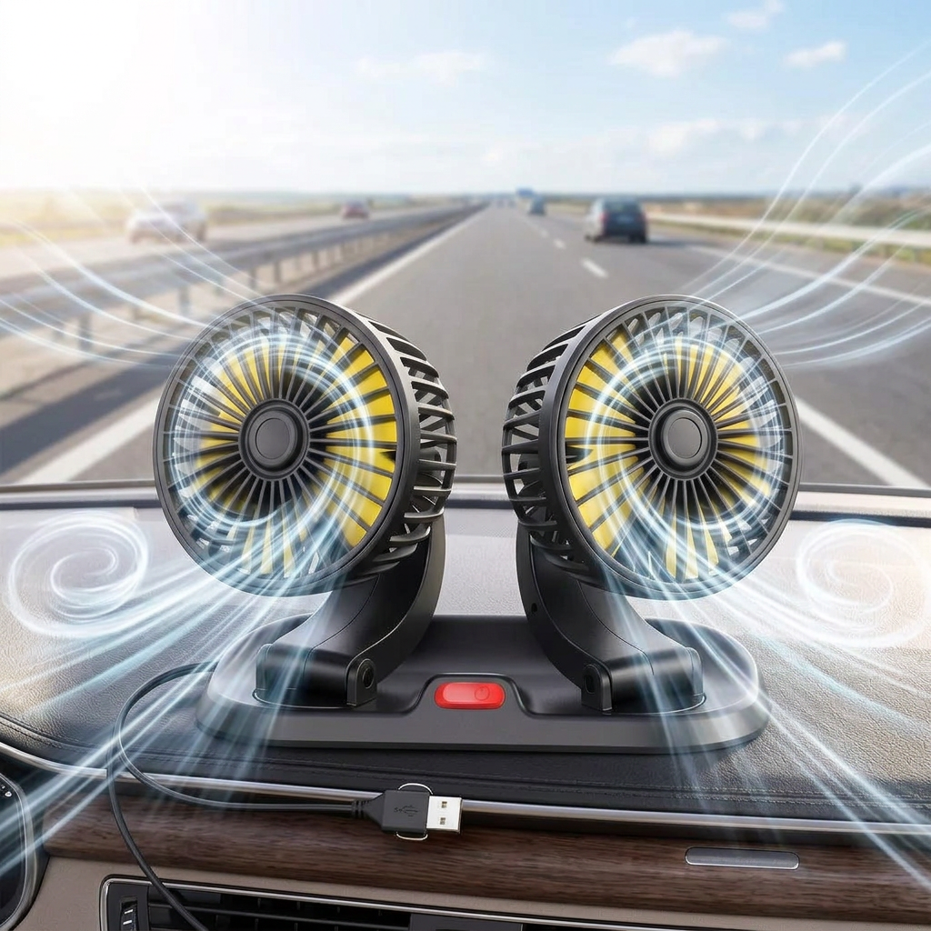 2 Speed Double Headed Car Fan with 360 Degree Rotation