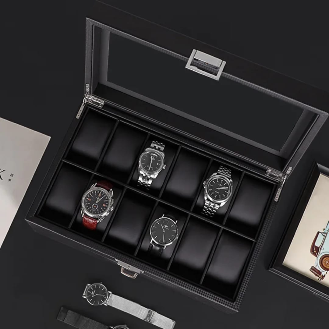 24 Slots Leather Watch Organizer Jewellery Storage Case with Lock
