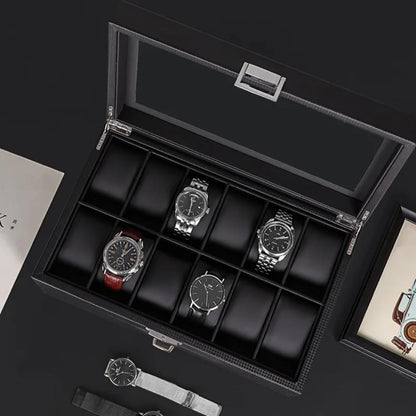 24 Slots Leather Watch Organizer Jewellery Storage Case with Lock