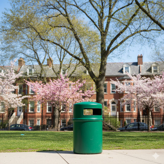 90L Cylindrical Outdoor Waste Bin — Domed Lid with Side Access Port
