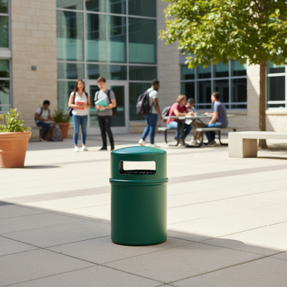 90L Cylindrical Outdoor Waste Bin — Domed Lid with Side Access Port