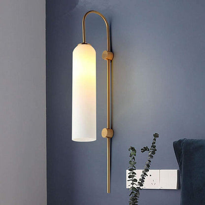 Minimalist Wall Mounted LED Light Fixture Brass and Frosted Glass