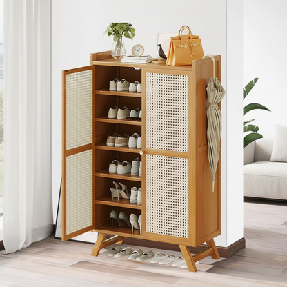 Rattan Shoe Cabinet with Flip Drawers