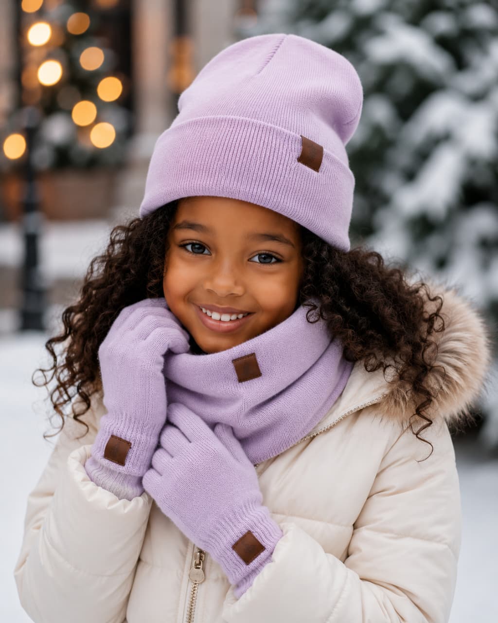 3Pc Knitted Beanie Hat Set with Scarf and Gloves for Kids