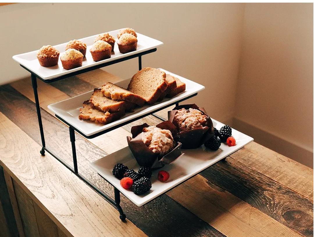 Tier Serving Tray Set with White Stoneware Platters