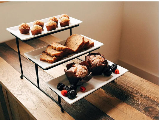 Tier Serving Tray Set with White Stoneware Platters