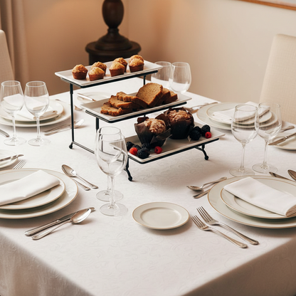 Tier Serving Tray Set with White Stoneware Platters