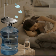 Automatic rechargeable water pump with touch control and 360° stainless steel outlet for 4.5L to 18.9L water barrels.