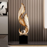 Dawood Lifestyle & Gadgets kes white and gold feather sculpture with crystal ball on black base decorative resin ornament 70cm