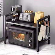 Single layer heavy duty adjustable microwave stand black, stainless carbon steel kitchen storage rack. 🍽️
