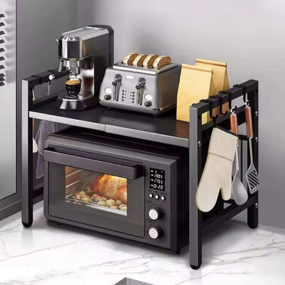 Single layer heavy duty adjustable microwave stand black, stainless carbon steel kitchen storage rack. 🍽️