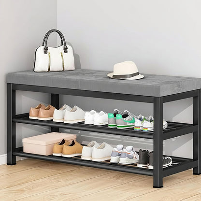 3 Tier Shoe Storage Bench with Padded Seat
