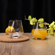 Clear hexagon-shaped whiskey glasses set of six made from transparent glass.