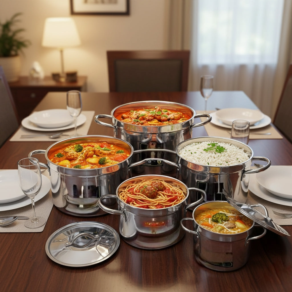 Heavy premium stainless steel sufuria set of five pieces for cooking