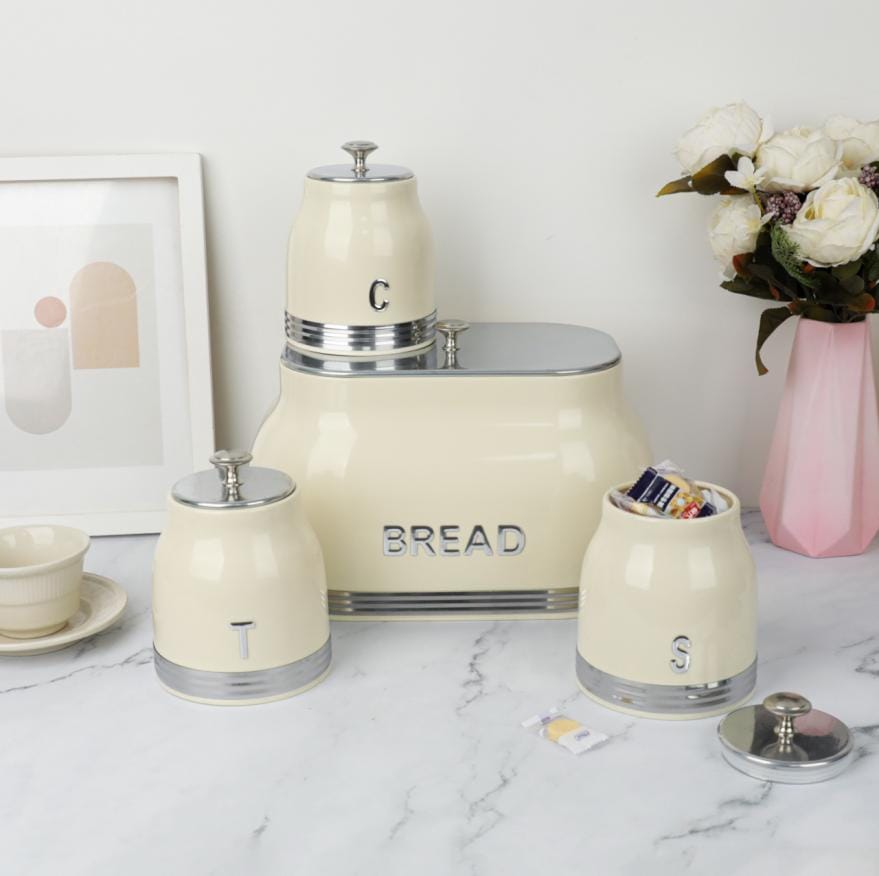 4 piece bread bin set for storing bread and baked goods in the kitchen