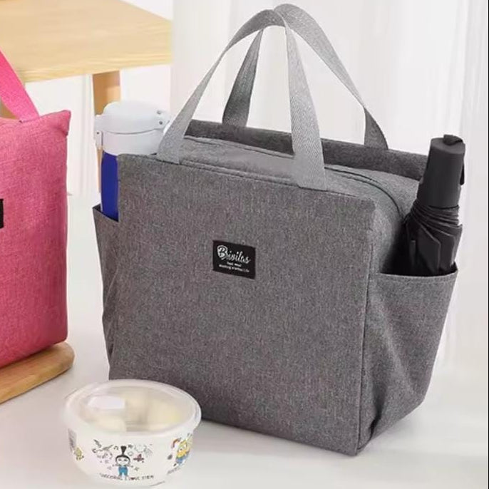 large capacity cooler thermal lunch bag in black, navy blue, and grey