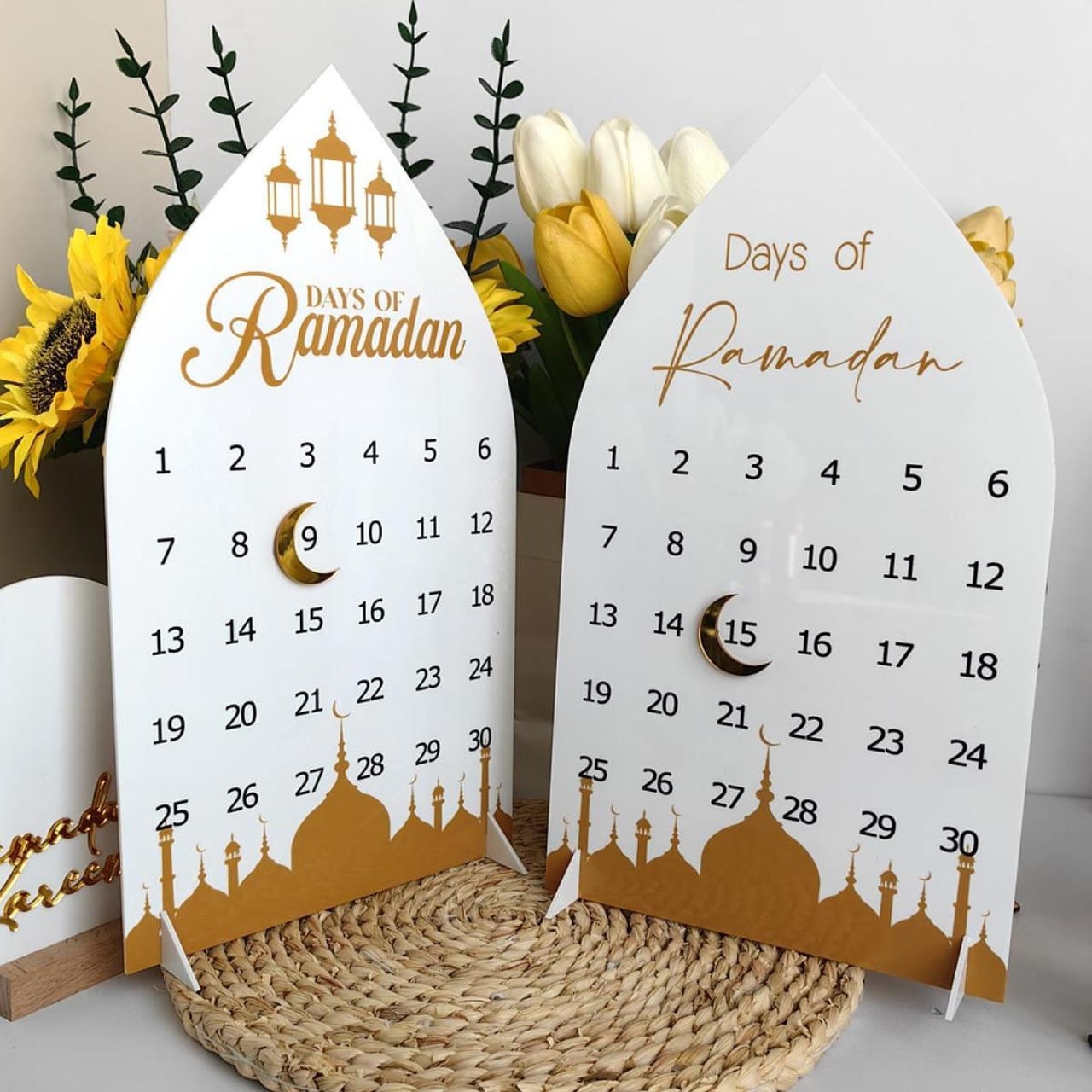 Acrylic Ramadhan countdown and Eid Mubarak decorative piece, 30 × 20 cm, for home festive décor