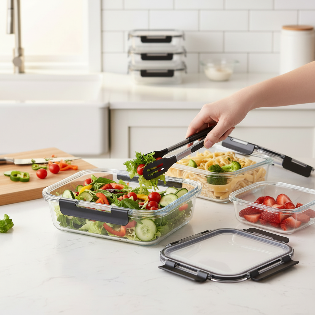 4 Piece Glass Food Storage Container Set with Lids