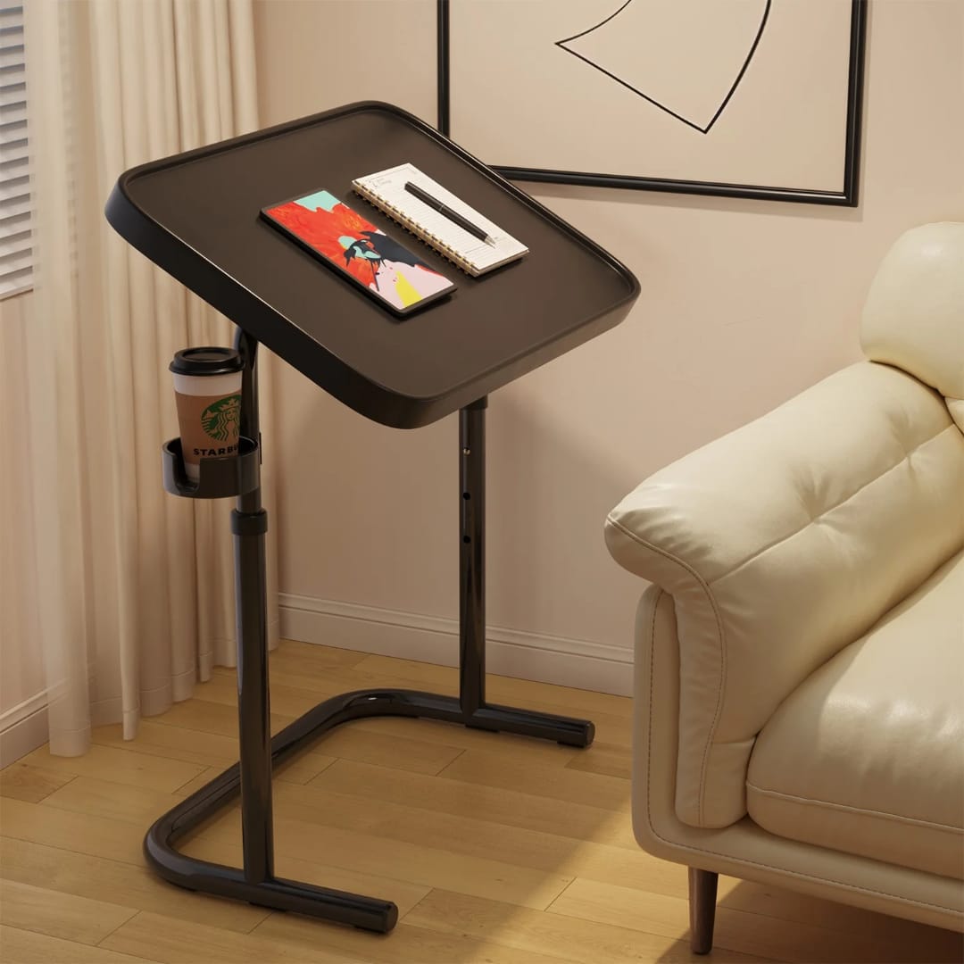 adjustable laptop desk with cup holder portable workstation black white laptop table PP and metal study desk