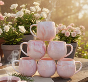 Set of six pot-style ceramic mugs with 380ml capacity each for serving hot beverages