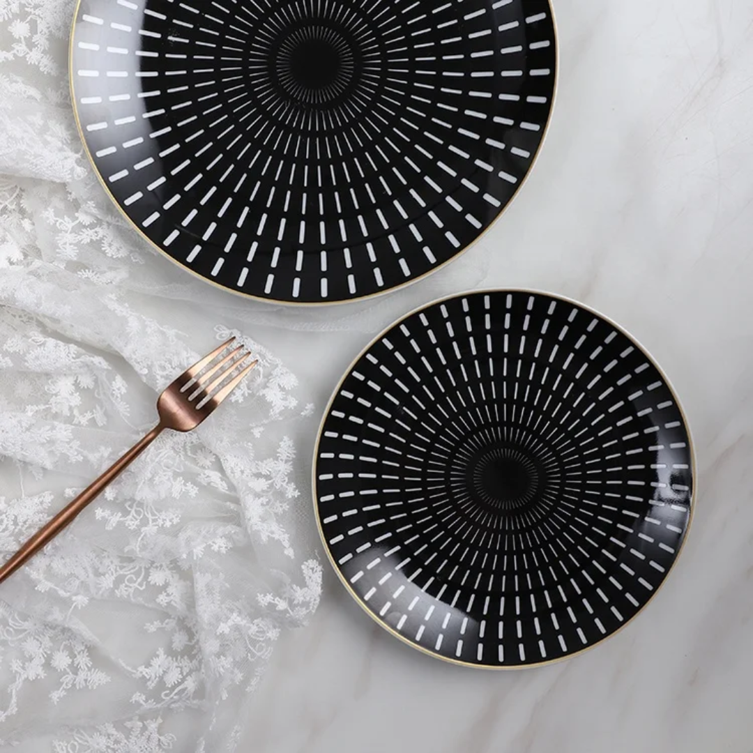 6Pcs Black Dotted Dinner Plates