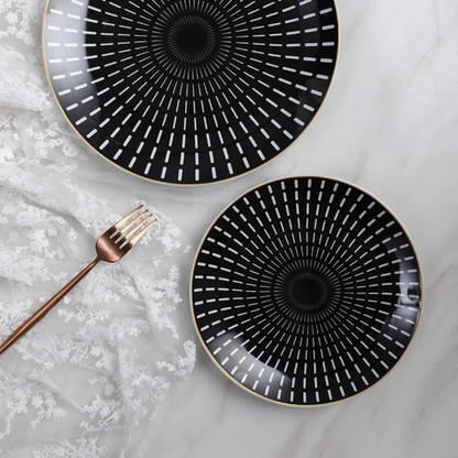 6Pcs Black Dotted Dinner Plates