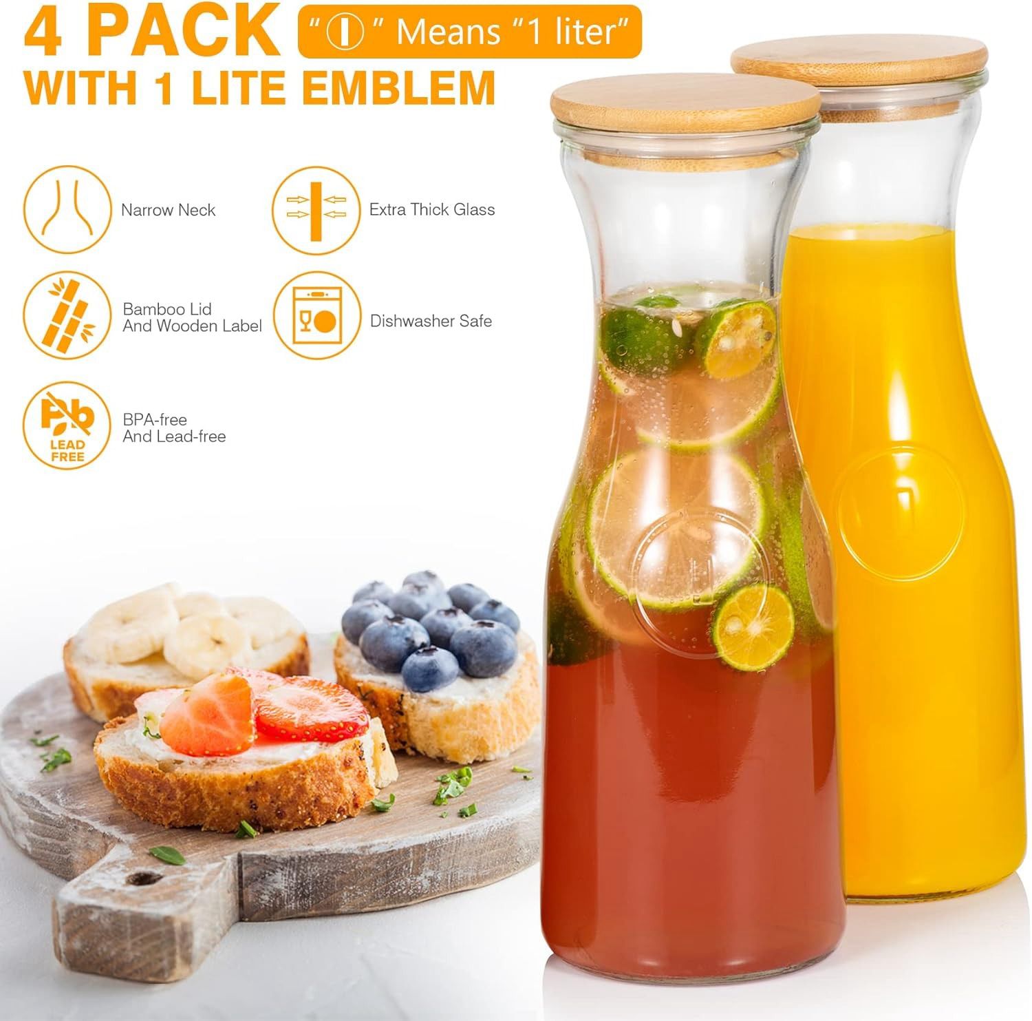 4pcs Glass Carafe Pitcher Set