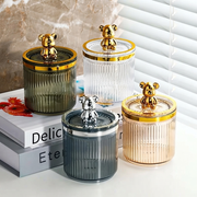 Acrylic bear storage holder with gold plated detailing for cotton swabs, cotton pads and toothpicks