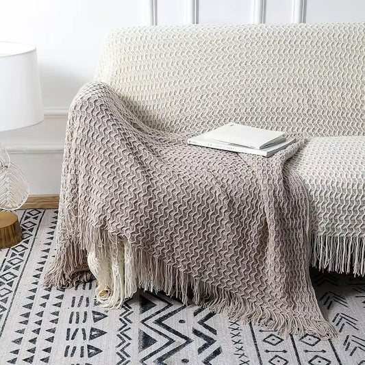 Throw blanket with tassels 130x170cm, soft cozy sofa and bed decorative blanket
