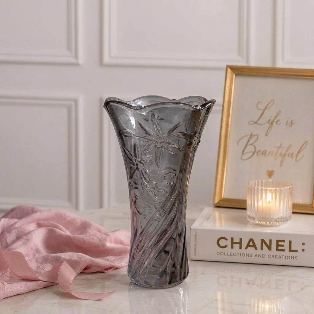 Red Cherry Black Flower Vase with Embossed Floral Patterns and Swirling Texture for Home and Event Décor available in Nairobi,  