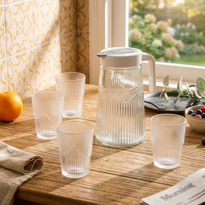 5 Piece heat-resistant glass water set with 1.2L jug and four 230ml drinking glasses