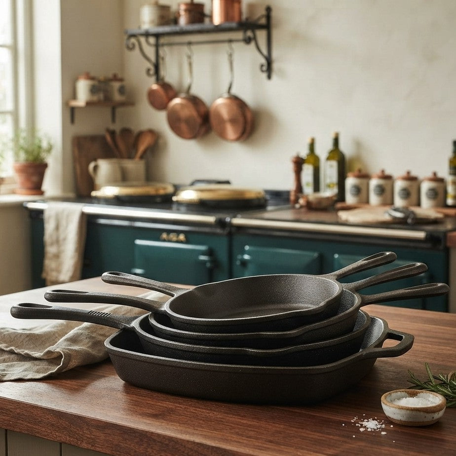 5Pc Cast Iron Skillet and Steak Pan Set