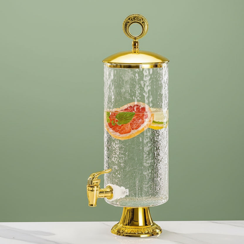 3.3L Glacier Berry Glass Juice Dispenser With Gold Lid
